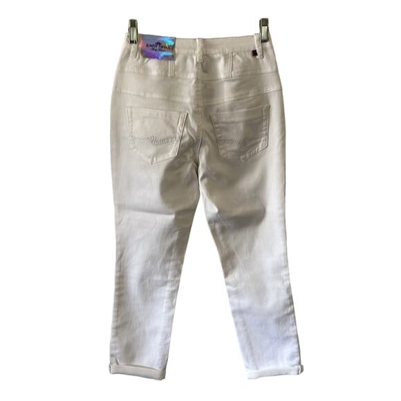 Almost Famous Size 3 White Stretch Denim High Waist Jeans Cropped Ankle Y2K - Picture 2 of 14